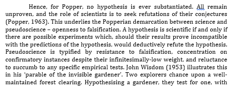 Example of author-date referencing, citing Popper and Wisdom in the text
