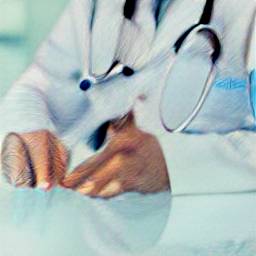 Image generated by DALL·E mini for ‘Evidence-Based Medicine’, with a medical practitioner at the centre (1 of 3)