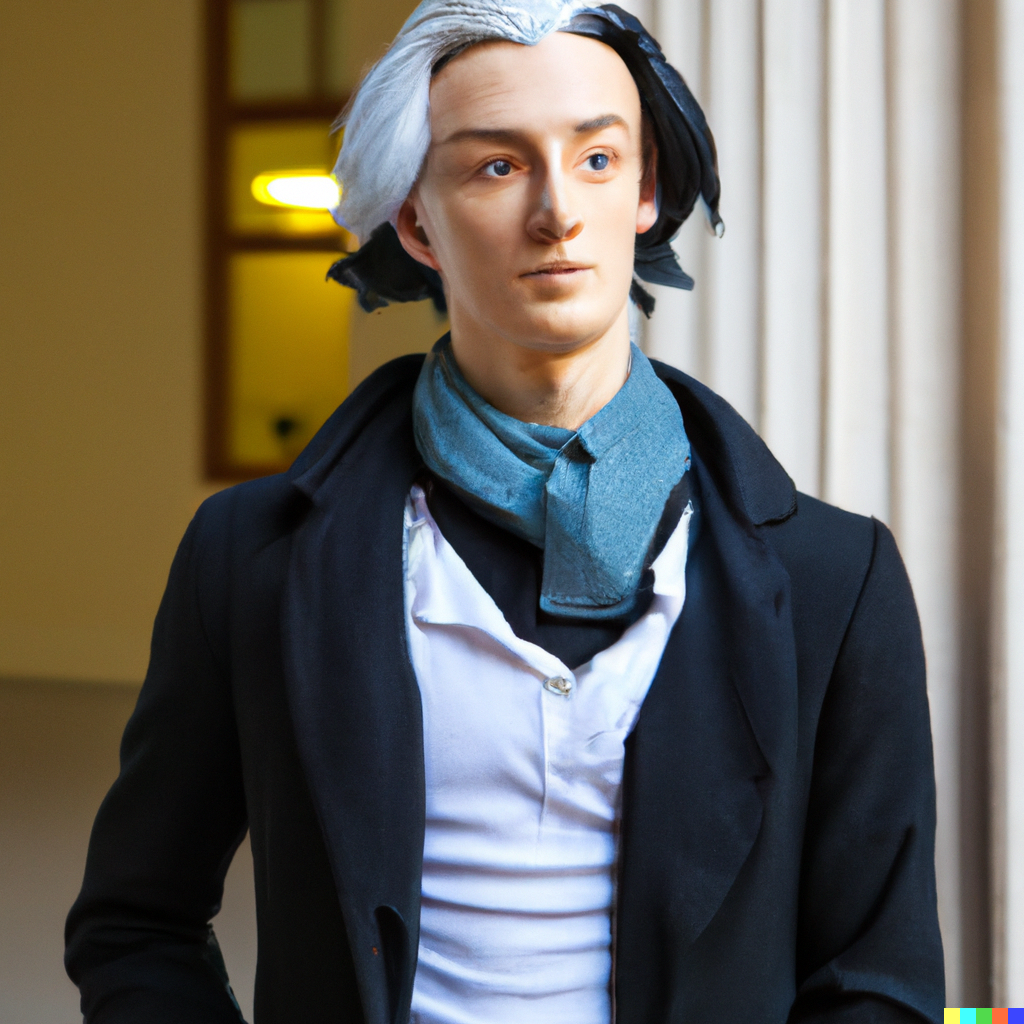 DALL·E 2 image of Immanuel Kant as a modern man in modern clothes at a university